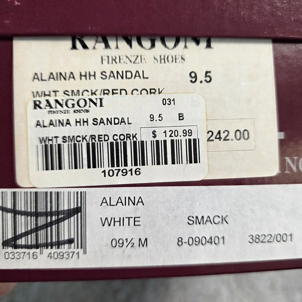 NEW Amalfi by Rangoni White‎ Cork Heel Italian Leather Sandals Strappy Size 9.5M